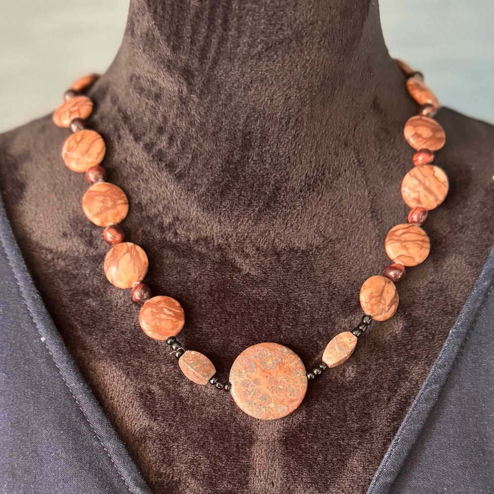 Tumbled Natural Beaded Necklance Earth tones Handmade